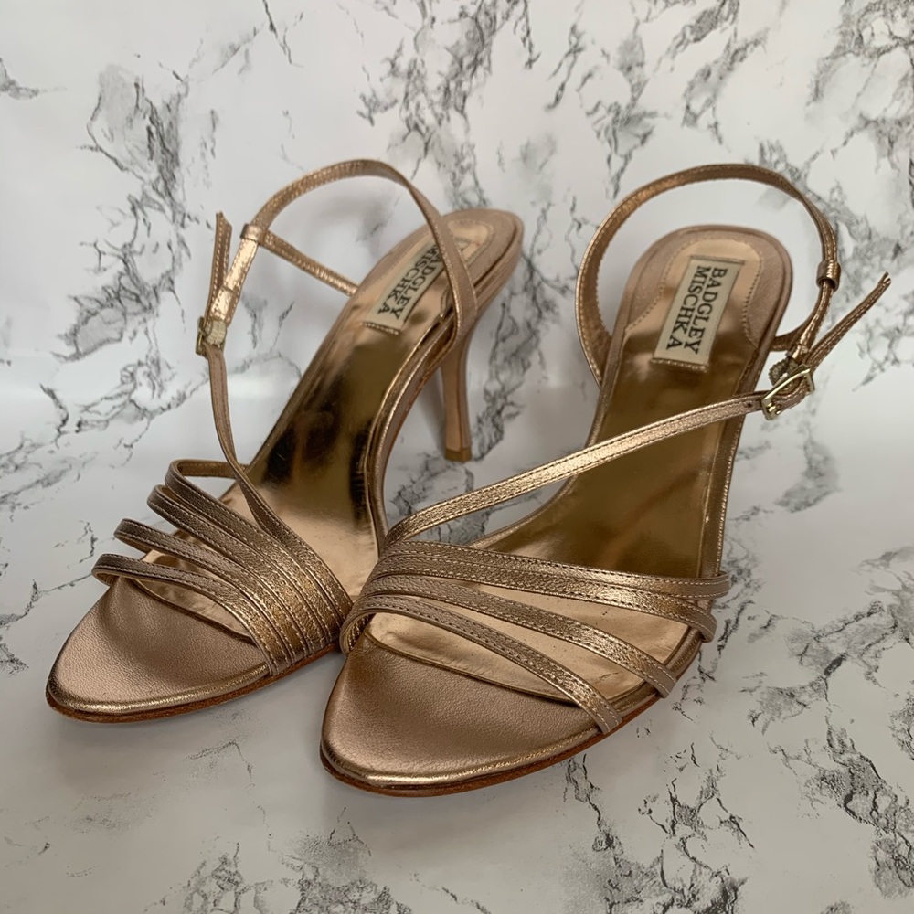 Badgley Mischka Rose Gold Strappy Sandal Heel 7.5